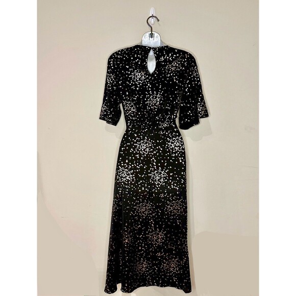 Monsoon Suki Spot Foil Print Midi Dress Black Gold Size 8 NWT!!! - Picture 3 of 4